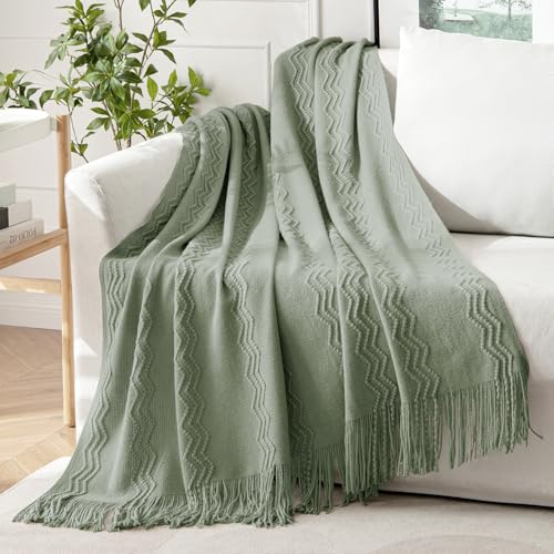 MIULEE Sage Knitted Boho Throw Blanket for Couch Green 50"x60" - color: Sage, size: 50" x 60"