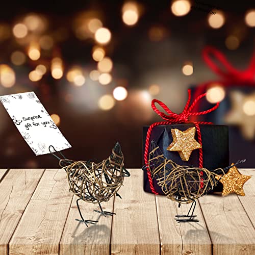 2pc Rattan Bird Statue Set - Memo Clip Wicker Farmhouse Figurines - color: Coffee2