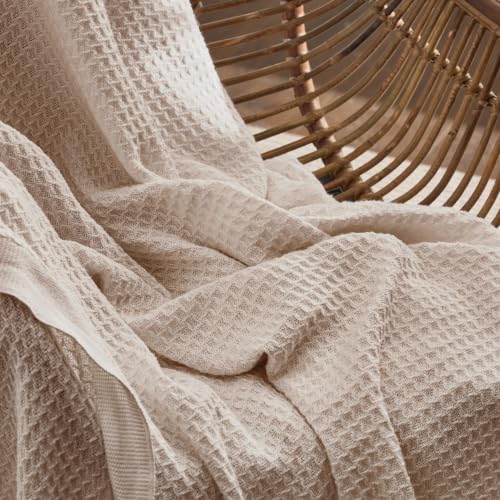 Bedsure 100% Cotton Blanket, Waffle Weave, King Size, Beige, 104"x90" - color: 02 Beige, size: King (104" X 90")