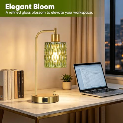 Table Lamps Set of 2, Green Glass Dimmable Bedside Lamps for Living Room - color: Gold&Green-3