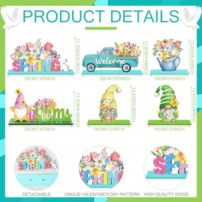 6 Pcs Spring Table Decorations Wood Tabletop Sign Spring Table Centerpieces Rustic Freestanding Tabletop for Home Restaurant Farmhouse Home Kitchen Shelves Party Decor(Gnome) - style: Gnome