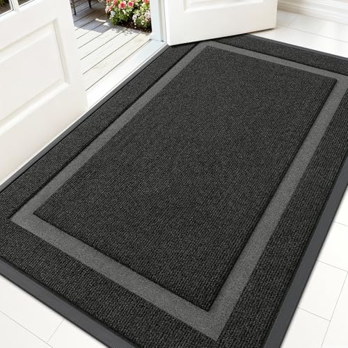 OLANLY Front Door Mat Outside 59x34, All-Season Heavy-Duty Rubber Doormat - color: Black, size: 59" x 34"