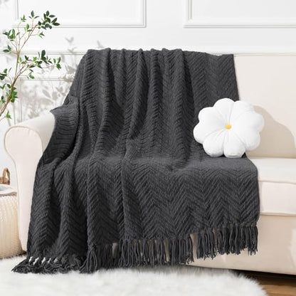 BATTILO HOME Dark Grey Throw Blanket for Couch, 50"x60" - color: Grey, size: 50"x60"