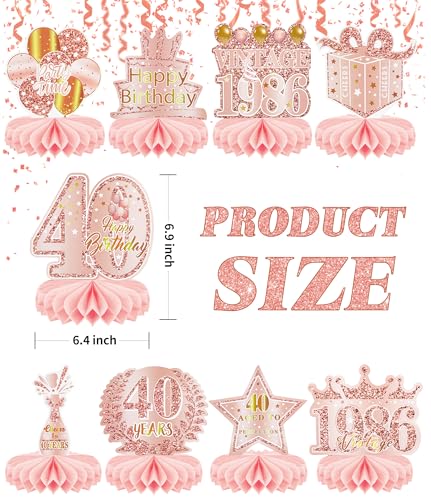 9 Pcs 40th Birthday Decoration for Women 1986 Pink Table Honeycomb Decor - color: 40th-rose Gold Pink