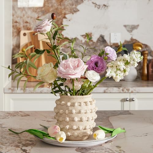 DN DECONATION Beige Flower Vase, 6.3" Farmhouse Boho Vase for Home Decor - color: Beige, size: 6.3 inches