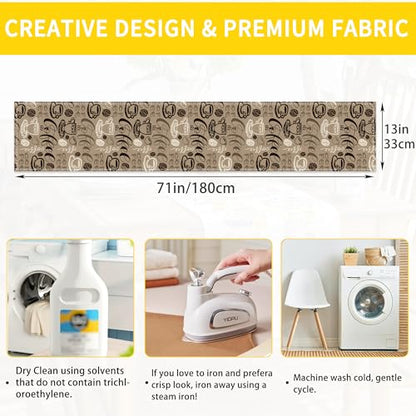 Retro Coffee Cup Table Runner Linen Long Farmhouse Rustic TableRunner for Party Holiday Dining Room /Kitchen,13 x 70 Inches - color: Retro Coffee Cup