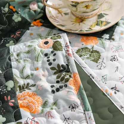 Exclusivo Mezcla Reversible Boho Quilted Throw Blanket, 50"x 60" - color: Patchwork Green, size: 50 x 60 inch