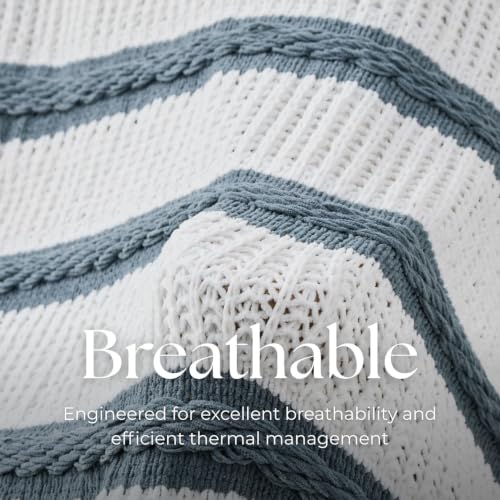 Boho Knitted Chenille Blanket with Tassels - Lightweight & Soft All-Season Throw - 3D Classic Pattern for Living Room Bedroom Couch, Celestial Blue(Striped), Queen 90"x90" - color: Celestial Blue(striped), size: Queen