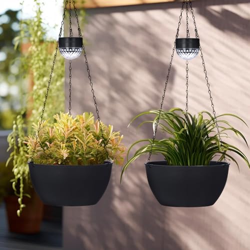 BAYN 2 Packs Solar Hanging Basket Planters for Plants Outdoor - color: Black