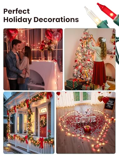Red and Warm White Christmas Lights,13FT 50 Count Mini Lights - color: Red Clear (Green Wire), size: 50 count