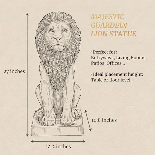Lion Statue, Outdoor Garden Statues 27in Tall, White - color: White