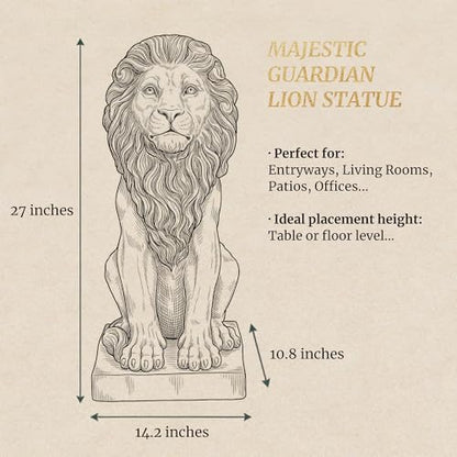 Lion Statue, Outdoor Garden Statues 27in Tall, White - color: White