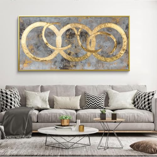 I@U Gold Circle Wall Art Prints 29"x59" Gold Frame Wall Art For Living Room - color: IU1F, size: 59"L x 29"W