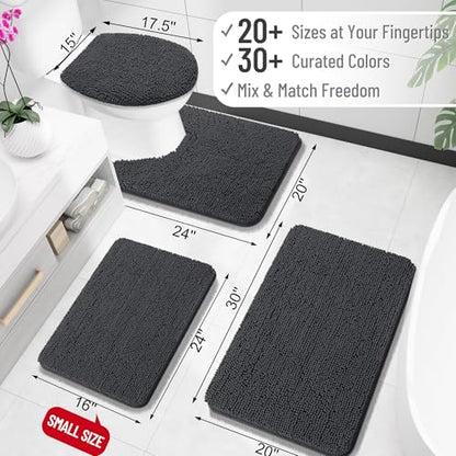 OLANLY Toilet Rugs U-Shaped 20x20, Soft Absorbent Chenille Contour Rugs - color: Dark Grey, size: 20" X 20" Contour Rug
