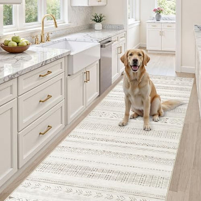 cotiled Hallway 3x8 Runner Rugs Washable Boho Moroccan Soft Rug - color: Light Brown/Cream, size: 3' x 8' (Runner)