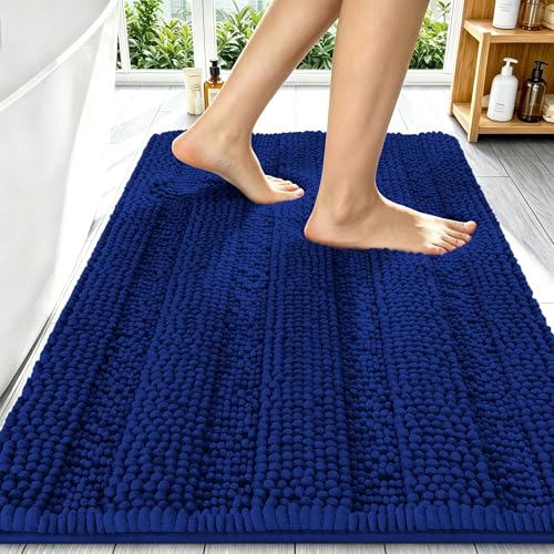 Smiry Thick Chenille Bathroom Runner Rugs 34x21, Absorbent Bath Mat, Navy - color: Navy, size: 34" X 21"