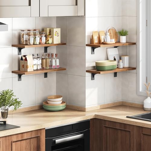 HOOBRO Floating Shelves for Wall, 15.7" Wall Mounted Shelves Set of 2 - color: Rustic Brown + Black, size: 15.7 Inches