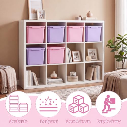 Potchen 6 Pack Small Stackable Storage Bins with Lids, Pink, Purple - color: Pink, Purple