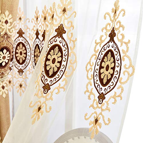 VOGOL Simple Chenille Jacquard Sheer Window Elegance Curtains/Drapes/Panels/Treatments for Bedroom Living Room, 54 x 96, Top Grommets(2 Panels) - color: Coffee-sheer, size: 54"W x 96"L (Pack of 2)