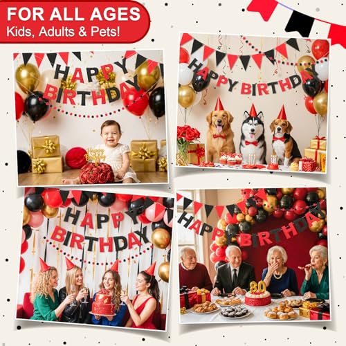 Pre-Strung Felt Happy Birthday Banner Red Black Garland Set - color: Black Red