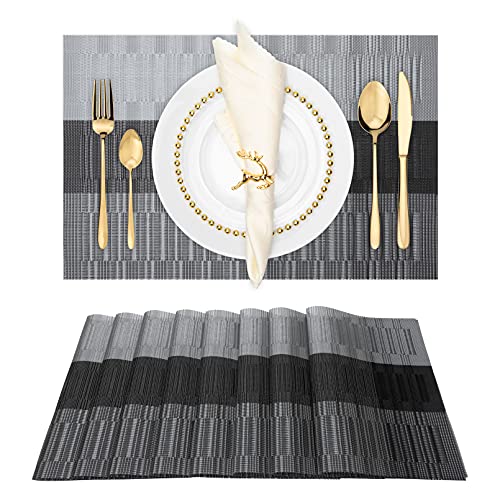 Winknowl Placemats Set of 8, Heat Resistant Non-Slip Vinyl Woven Table Mats for Dining Table, Washable Durable Elegant Place Mats for Kitchen Indoor/Outdoor Use (Black) - color: Bamboo Black, size: Set of 8