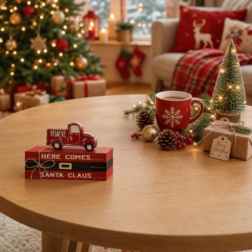 Smile Christmas Wooden Books Stack Faux Books Bundle - style: Truck Santa