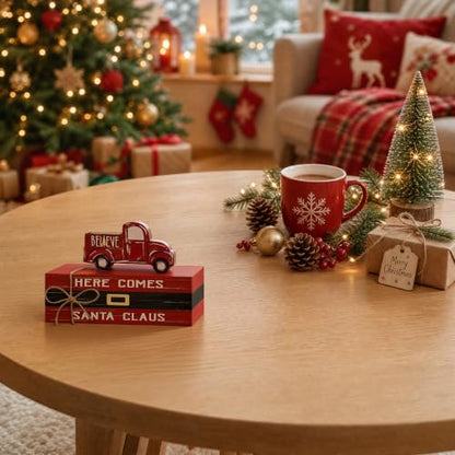 Smile Christmas Wooden Books Stack Faux Books Bundle - style: Truck Santa
