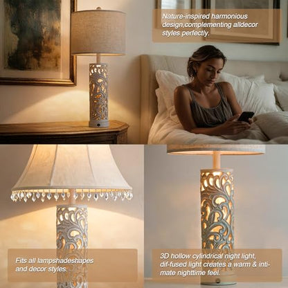OYEARS 2-in-1 Light Table Lamp Set of 2 for Living Room, 28.5" Farmhouse Bedside Lamps with USB Charging Port, Main&Night Light & Dual Switches, Nightstand Lamp for Bedroom Home Office(Bulb Included) - color: Retro Grey