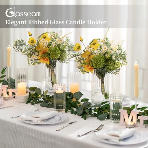 Glasseam Hurricane Glass Candle Holders, 6 Flower Vase for Pillar Candles - color: Clear