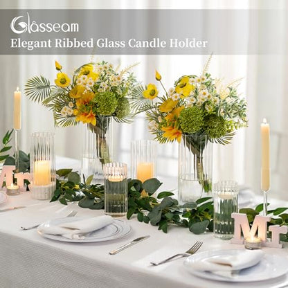 Glasseam Hurricane Glass Candle Holders, 6 Flower Vase for Pillar Candles - color: Clear