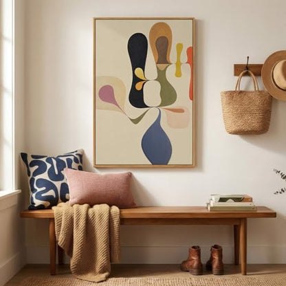 Framed Boho Abstract Mid Century Modern Wall Art for Living Room, 24x36 In - color: Multi Neutral, size: 36"L x 24"W