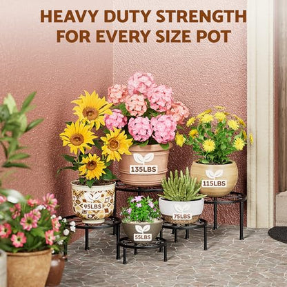 5 Pack Black Metal Plant Stand w/ Wide Trays Indoor Outdoor(BlackS) - color: BlackS