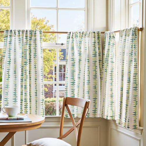 jinchan Sage Green Linen Kitchen Tier Curtains 24 Inch Modern Boho 2 Panels - color: Tribal | Sage Green on Linen, size: 26"W x 24"L (Pack of 2)