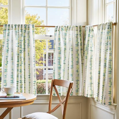 jinchan Sage Green Linen Kitchen Tier Curtains 24 Inch Modern Boho 2 Panels - color: Tribal | Sage Green on Linen, size: 26"W x 24"L (Pack of 2)