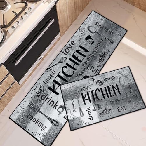 Kitchen Rugs Set of 2 Non Slip WashableFarmhouse Rustic Black - color: Farmhouse Rustic Vintage Black