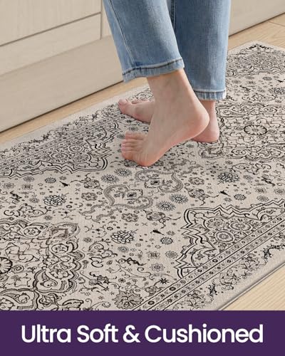 DEXI Kitchen Floor Mats Cushioned Anti Fatigue Runner 24x107 Beige Grey - color: Beige/Grey, size: 107"L x 24"W x 0.4"Th