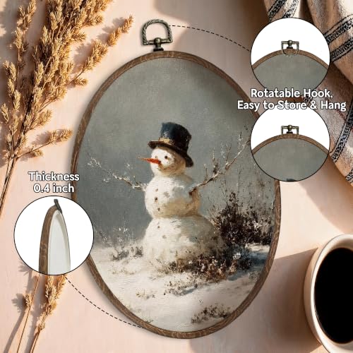 FLAWAFLOMA Rustic Winter Snowman Oval Canvas Wall Art Decor 8.6x11.4 Inch - color: Christmas-28