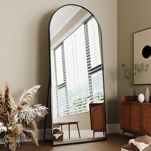 Antok 58" x 18" Arched Full Length Floor Mirror, Aluminum Frame, Black - color: Black, size: 58"L x 18"W