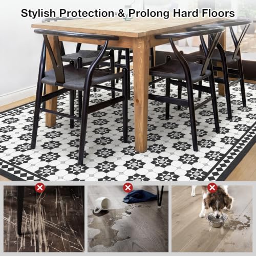 2' x 6' Waterproof Rug-Look Vinyl Hallway Runner Mat, Easy-Clean Durable - color: Black&white, size: 2' x 6' (Rectangular)