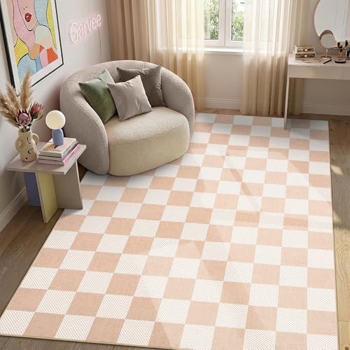 GarveeHome Checkered Blush Beige 3x5 Washable Rug Low-Pile Bedroom Nursery - color: Blush Beige, size: 3' x 5' (Rectangular)