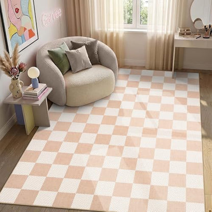 GarveeHome Checkered Blush Beige 3x5 Washable Rug Low-Pile Bedroom Nursery - color: Blush Beige, size: 3' x 5' (Rectangular)