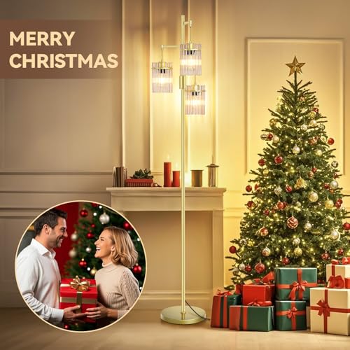 Crystal Gold Glass Tree Floor Lamp for Living Room for Farmhouse Industrial - size: 66 inch Tall Gold