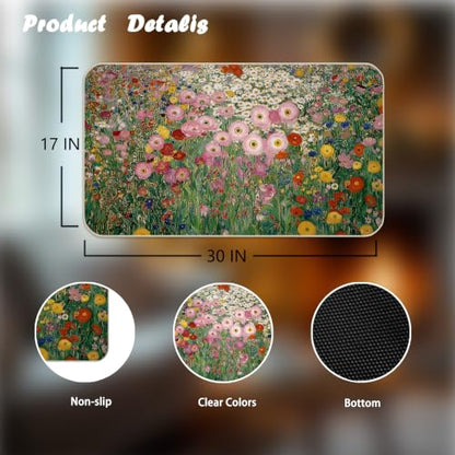 Gustav Klimt Style Wildflower Field Door Mat Entrance 17x30 Inch - color: Flowers
