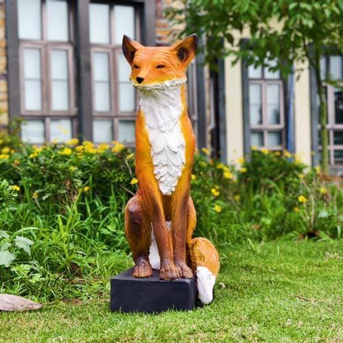 GENUINQ 30'' H Sitting Fox Statue Sculpture Garden Outdoor Decor