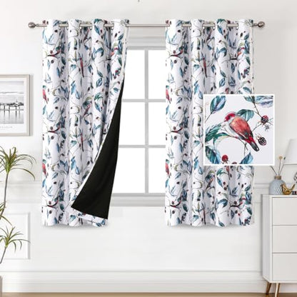 H.VERSAILTEX 100% Blackout Curtains 63 inch Length 2 Panels Set Printed Drapes Thermal Insulated Curtains for Bedroom with Black Liner Sound Proof Curtains, Wild Berry and Bird - color: Wild Berry and Bird, size: 52"W x 63"L (Pack of 2)
