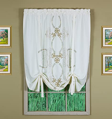 Today's Curtain Verona Reverse Embroidery Tie-Up Shade, 63", Ecru/Antique, 50" W X 63" L - color: Ecru/Antique, size: 50"W x 63"L (Pack of 1)