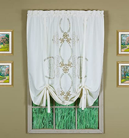 Today's Curtain Verona Reverse Embroidery Tie-Up Shade, 63", Ecru/Antique, 50" W X 63" L - color: Ecru/Antique, size: 50"W x 63"L (Pack of 1)
