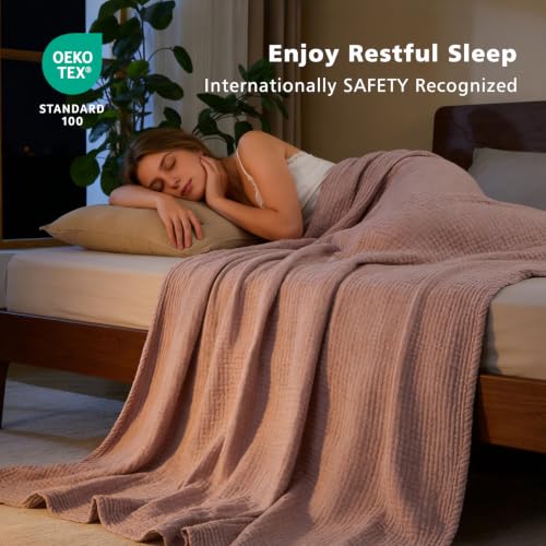 EMME Muslin Cotton Blanket Adults Heather Dusty Pink Throw XL 50"x70" - color: 06 - Dusty Pink, size: Large Throw (50" X 70")