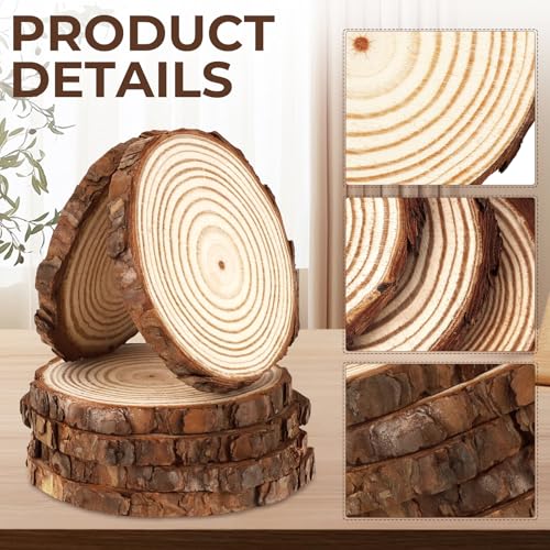 FSWCCK 10 Wood Slices 4-4.7in, Unfinished Bark Discs for Centerpieces - size: 10 Pcs 4"- 4.7"