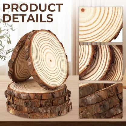 FSWCCK 10 Wood Slices 4-4.7in, Unfinished Bark Discs for Centerpieces - size: 10 Pcs 4"- 4.7"